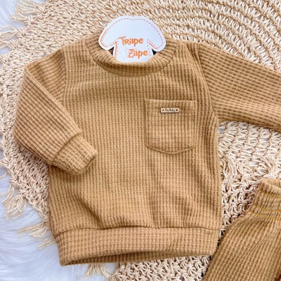 Conj. Casaco Malha Wafle e Calça - Caramelo